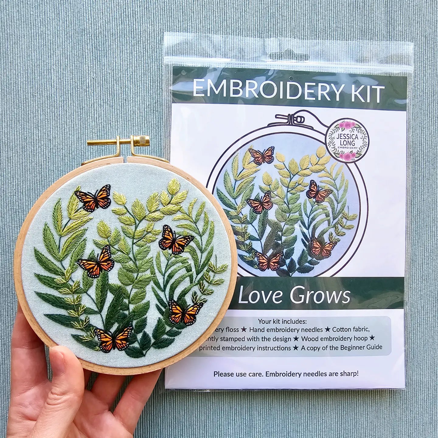 "Love Grows" Butterfly Hand Embroidery Kit
