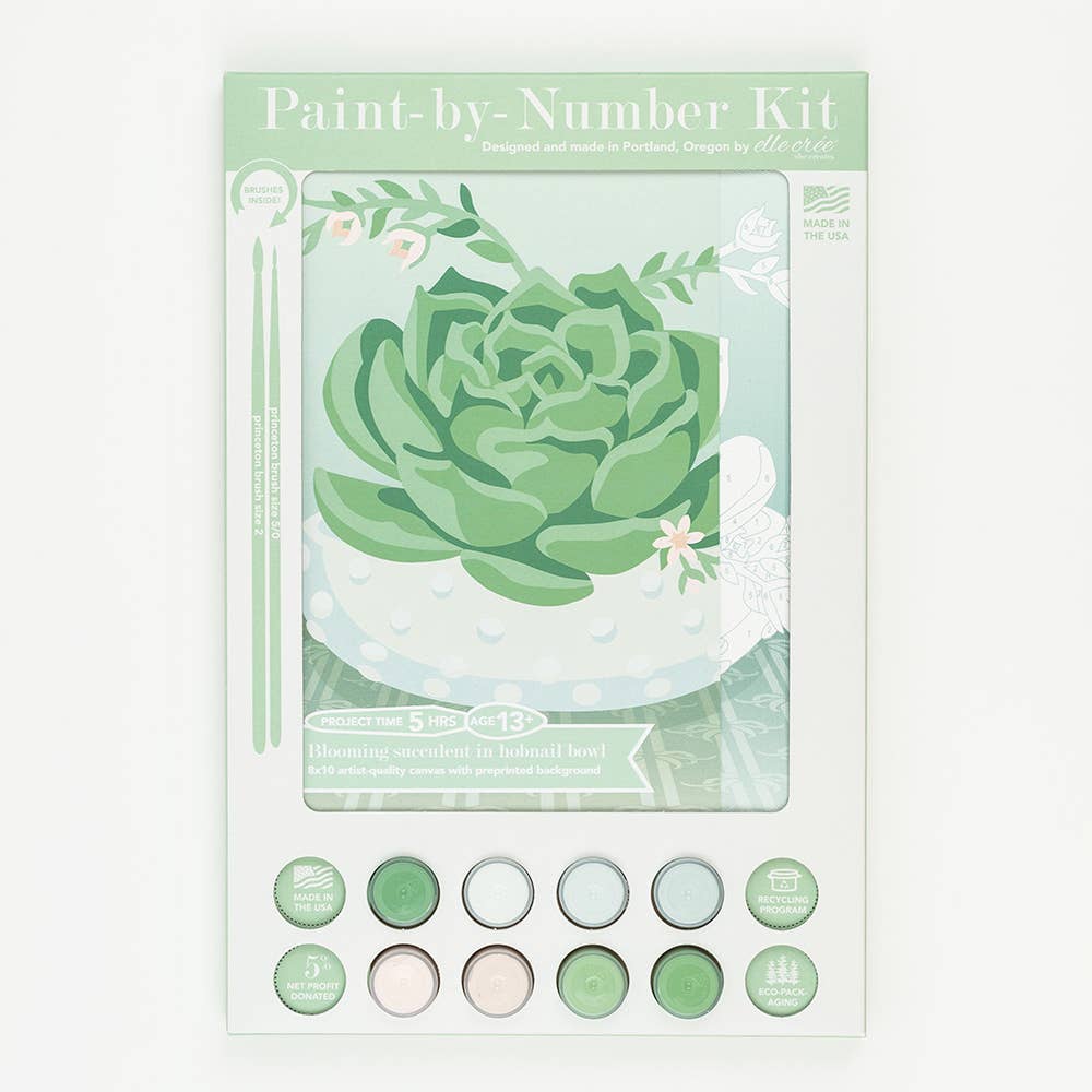 Blooming Succulent in Hobnail Bowl Paint-By-Number Kit