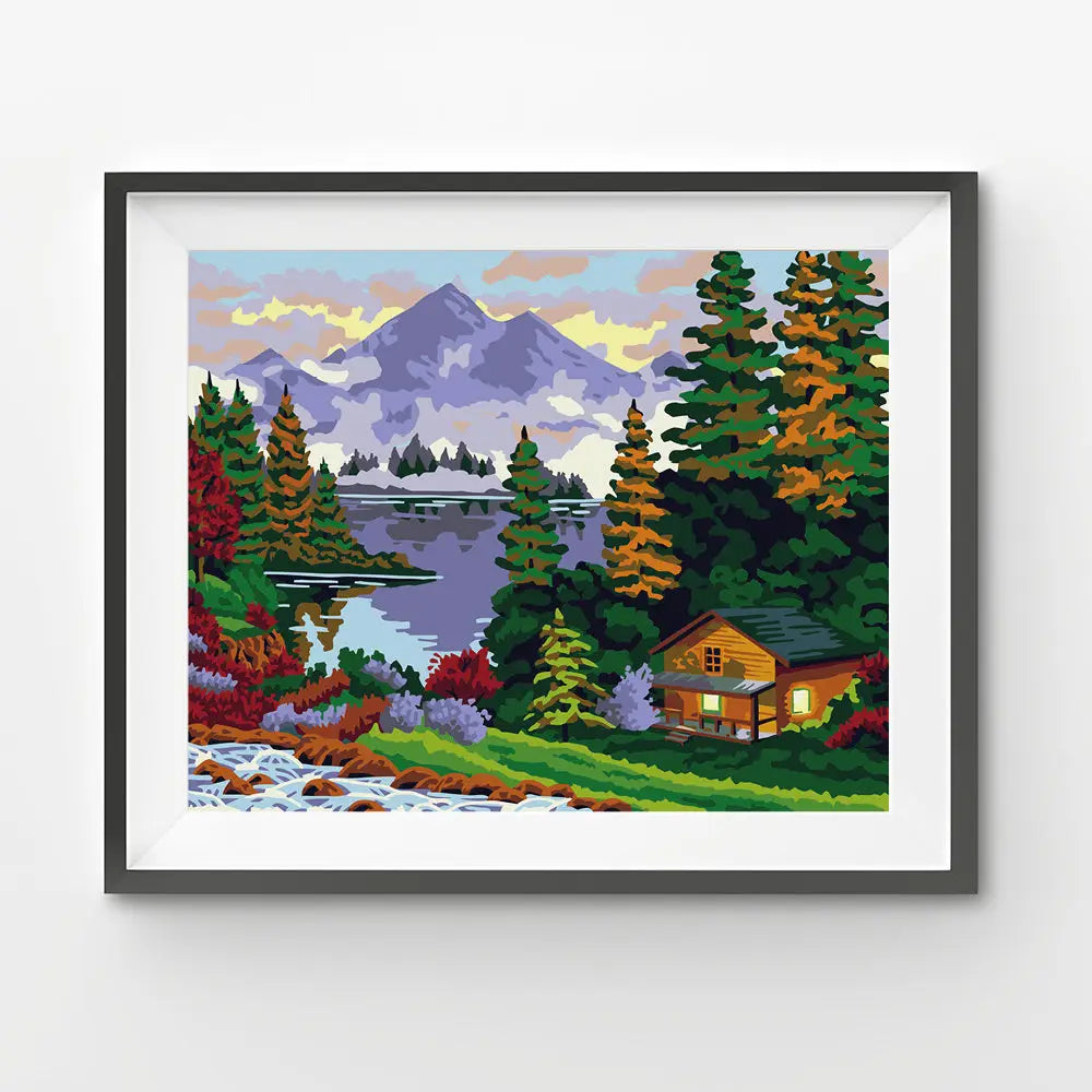 Log Cabin At the Lake - Paint By Numbers - Fall Decor Without Frame