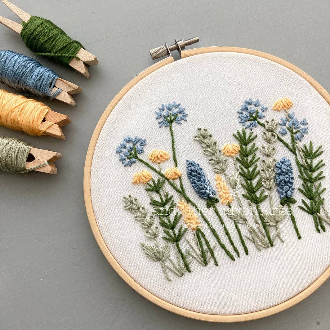 Beginner Embroidery Kit - Meadow in Blue & Yellow
