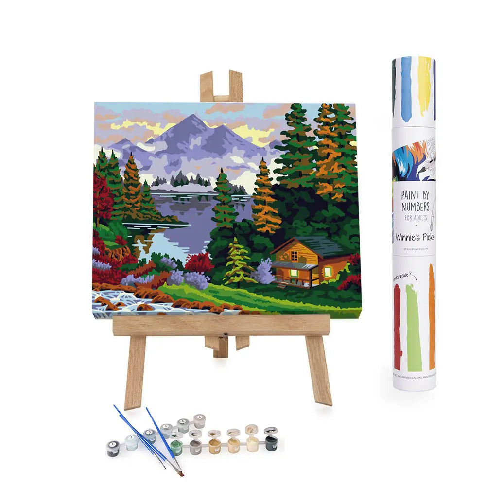 Log Cabin At the Lake - Paint By Numbers - Fall Decor Without Frame