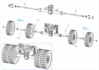 Dually Wheels Steel Drive Rear Axles: SCX24, AX24