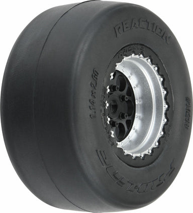 1/16 Reaction Rear Tires MTD 8mm Black/Silver (2): Losi Mini Drag