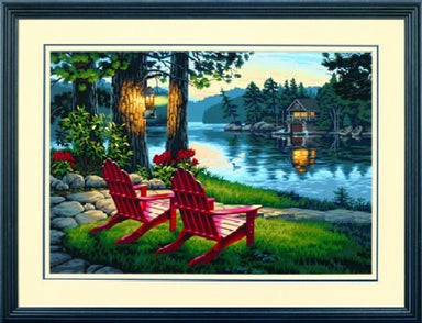 Adirondack Evening (Lake, Cabin, Chairs) Paint by Number (20"x14")