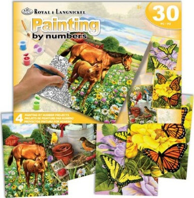 Outdoor Life (Horses, Birds, Butterflies) Paint by Number 24pc Activity Set (4 Projects) Age 8+ (8"x10")
