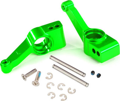 Carriers, stub axle (green-anodized 6061-T6 aluminum) (rear) (left & right)/ 3x32mm hinge pins (2)/ e-clips (6)/ hardware