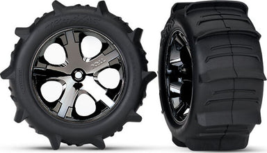 Tires & wheels, assembled, glued (2.8") (All-Star black chrome wheels, paddle tires, foam inserts) (rear) (2) (TSM rated)