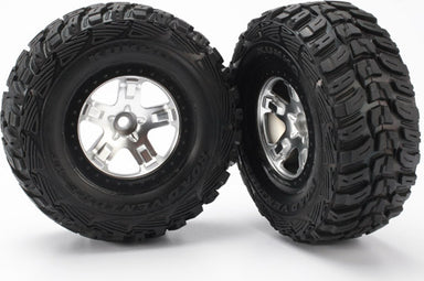 Tires & wheels, assembled, glued (SCT satin chrome, black beadlock style wheels, Kumho tires, foam inserts) (2) (2WD front)