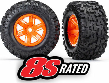 Tires and Wheels, Assembled, Glued (X-Maxx® Orange Wheels, Maxx® At Tires, Foam Inserts) (Left and Right) (2)