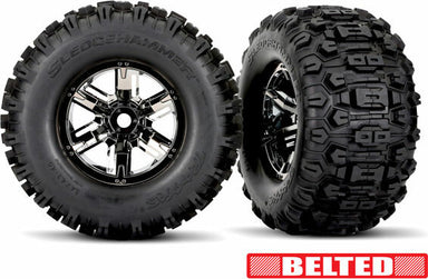 Tires and Wheels, Assembled, Glued (X-Maxx® Black Chrome Wheels, Maxx® At Belted Tires, Foam Inserts) (Left and Right)