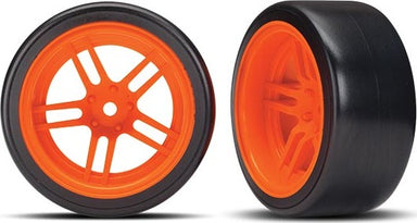 Tires and wheels, assembled, glued (split-spoke orange wheels, 1.9" Drift tires) (rear)
