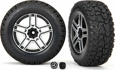 Tires and Wheels, Assembled, Glued (2.6" Black, Satin Chrome-plated Mercedes-Benz® G 500® 4x4² Wheels, 4.6x2.6" Tires) (2)/ Center Caps (2) (requires #8255A Extended Thread Stub Axle)