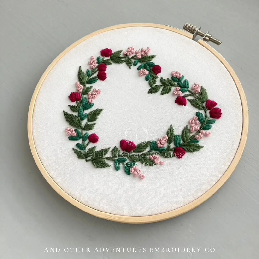 Hand Embroidery Kit - Magenta Floral Heart