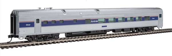 Walthers 85' Budd Diner - Amtrak(R) (Phase IV; silver, Wide Blue, Thin Red & White Stripes)