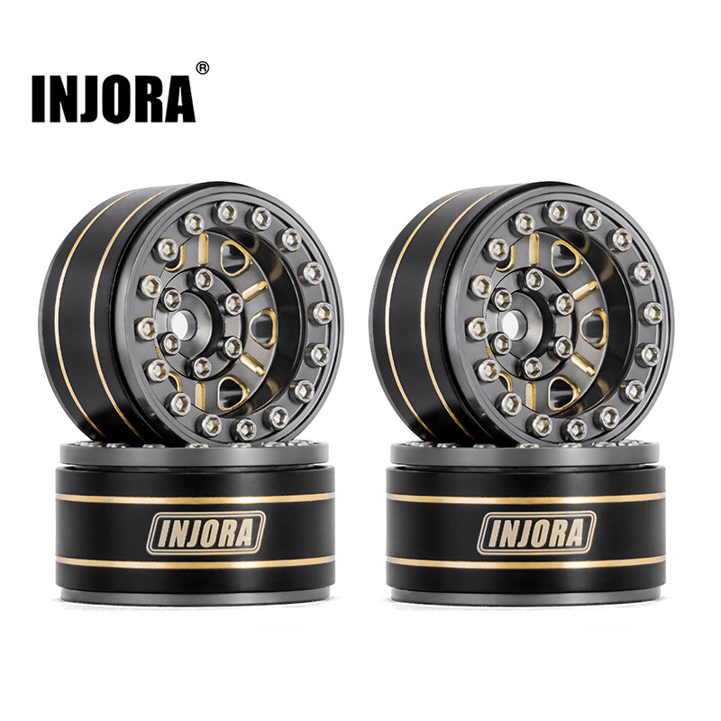 INJORA 1.0" 47g/pcs Brass Beadlock Wheels Negative Offset 3.15mm for 1/24 RC Crawlers (W1005) - Grey