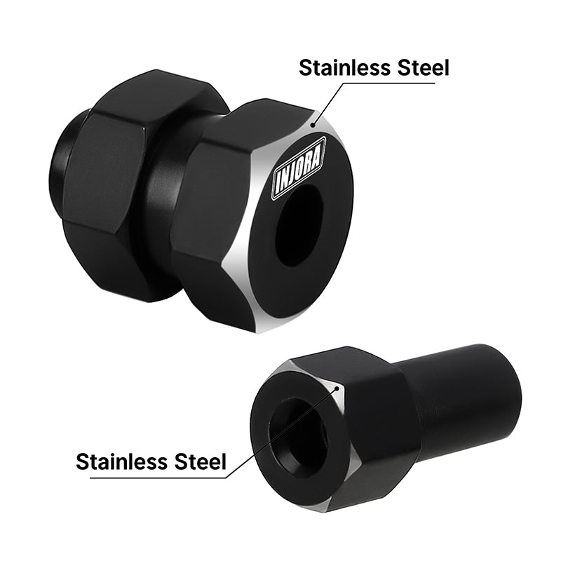 INJORA Stainless Steel Extended Wheel Hexes For 1/24 SCX24 AX24 - 4 Pairs Black Wheel Extenders