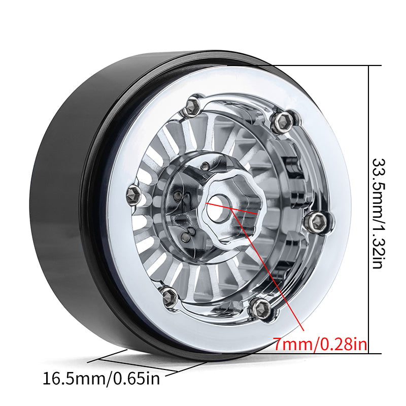 INJORA Turbine 1.3" CNC Aluminium Beadlock Wheels for 1/24 1/18 RC Crawler (W1303) - Rainbow with Silver