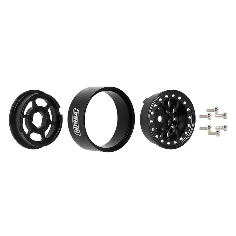 INJORA 1.0" Negative Offset 2.85mm Beadlock Aluminum Wheel Rims for 1/24 RC Crawlers (4) (W1009) - YQW-1009BK