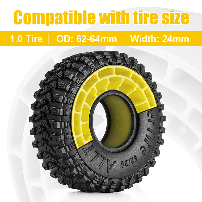 INJORA 4pcs Silicone Rubber Inserts For 62-64mm*24mm 1.0" Tires - Yellow-Super Soft