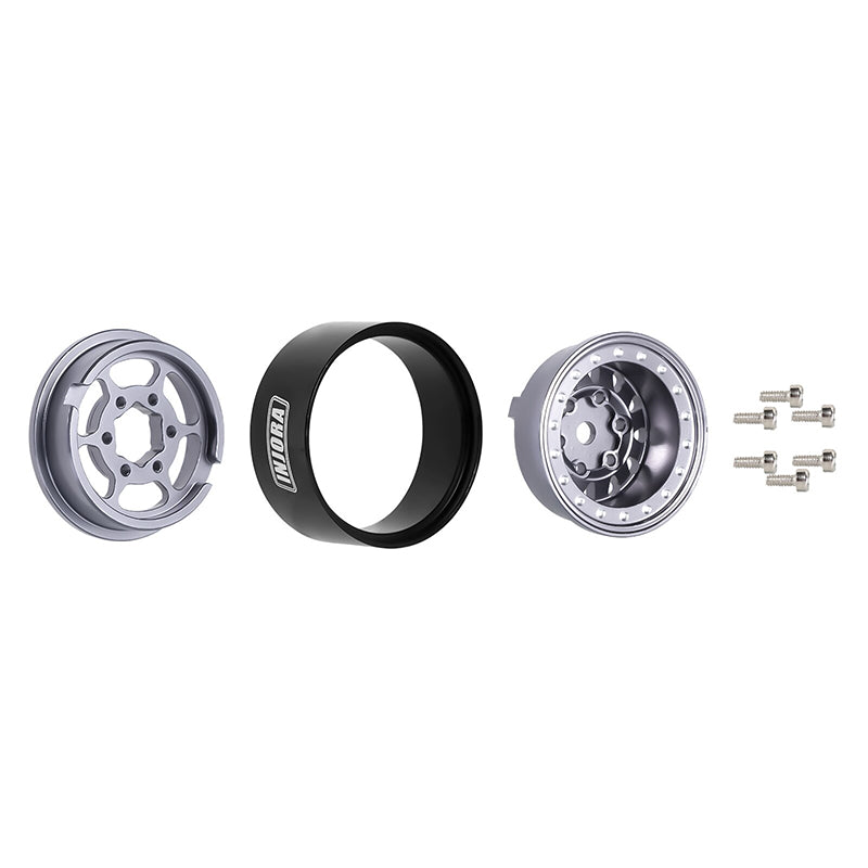 INJORA 1.0" Negative Offset 2.85mm Beadlock Aluminum Wheel Rims for 1/24 RC Crawlers (4) (W1009) - YQW-1009GL