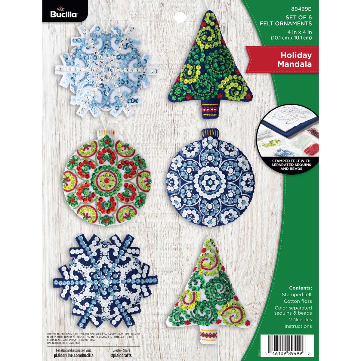 Bucilla Mandala Christmas Felt Ornaments Set of 6