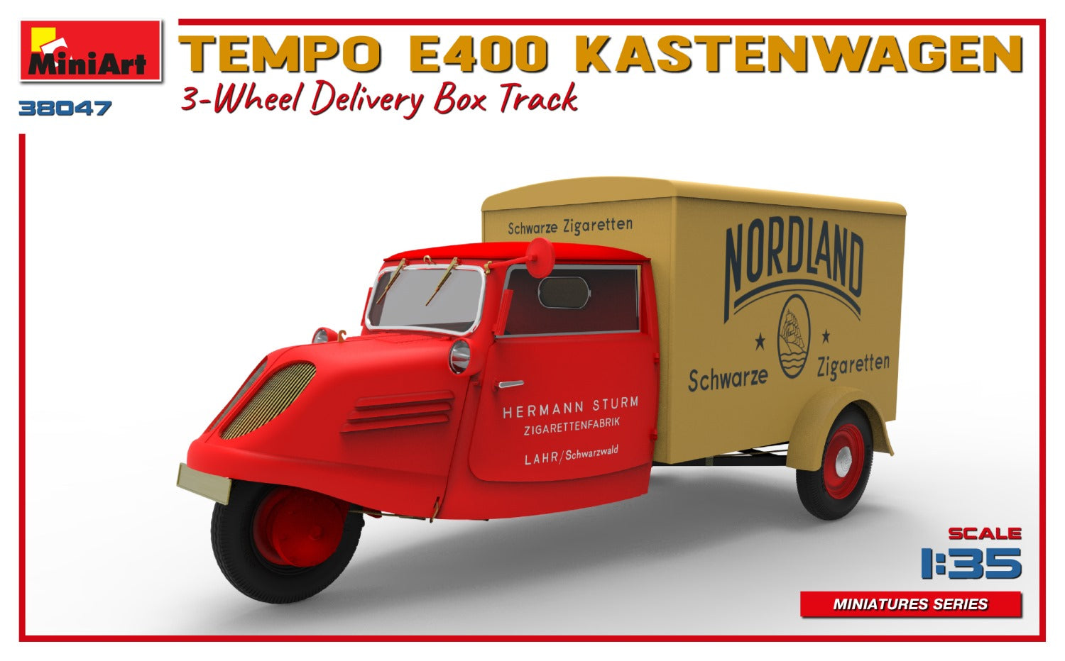 1:35 Miniart Tempo E400 Kastenwagen 3-Wheel Delivery Box Truck - MIA38047
