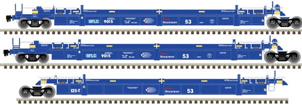 20006616 Thrall 53' 3-Unit Articulated Well Car -  BNSF Railway SFLC 9022 (blue, white, red)