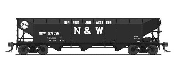 8116 AAR 70-Ton 3-Bay Hopper w/Load - Ready to Run -- Norfolk & Western #278260 (H-42, black, Large N&W, Hamburger Logo)