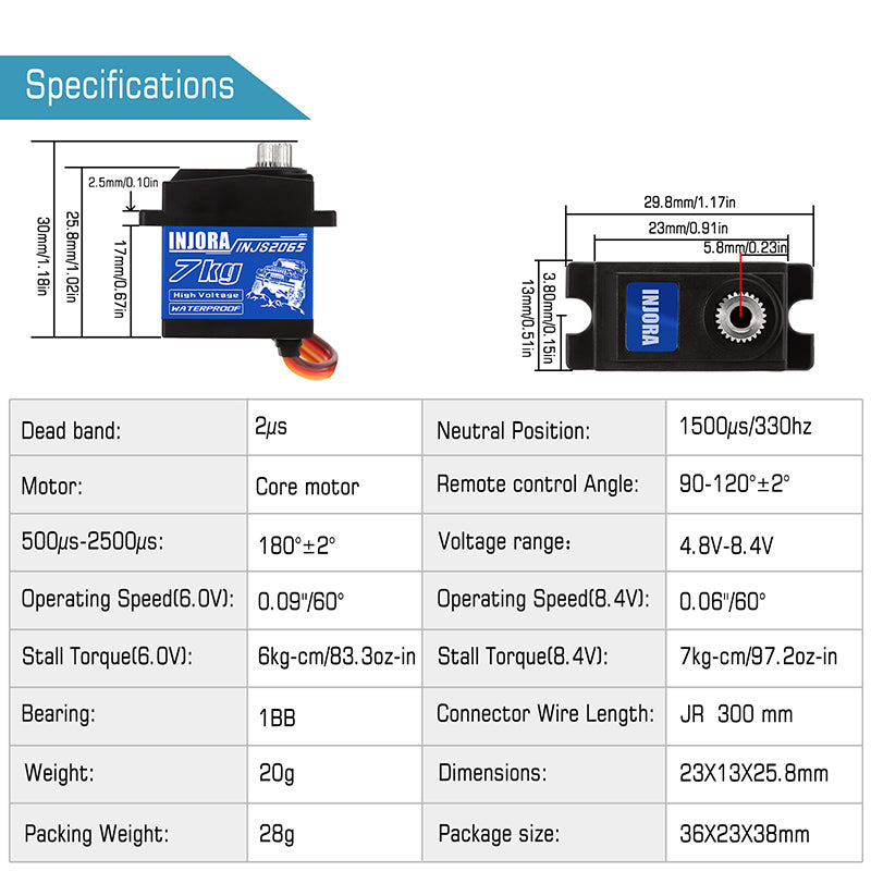 INJS2065_2PCS INJORA 7KG 2065 Digital Servo Waterproof High Voltage Sub Micro Shift Servo