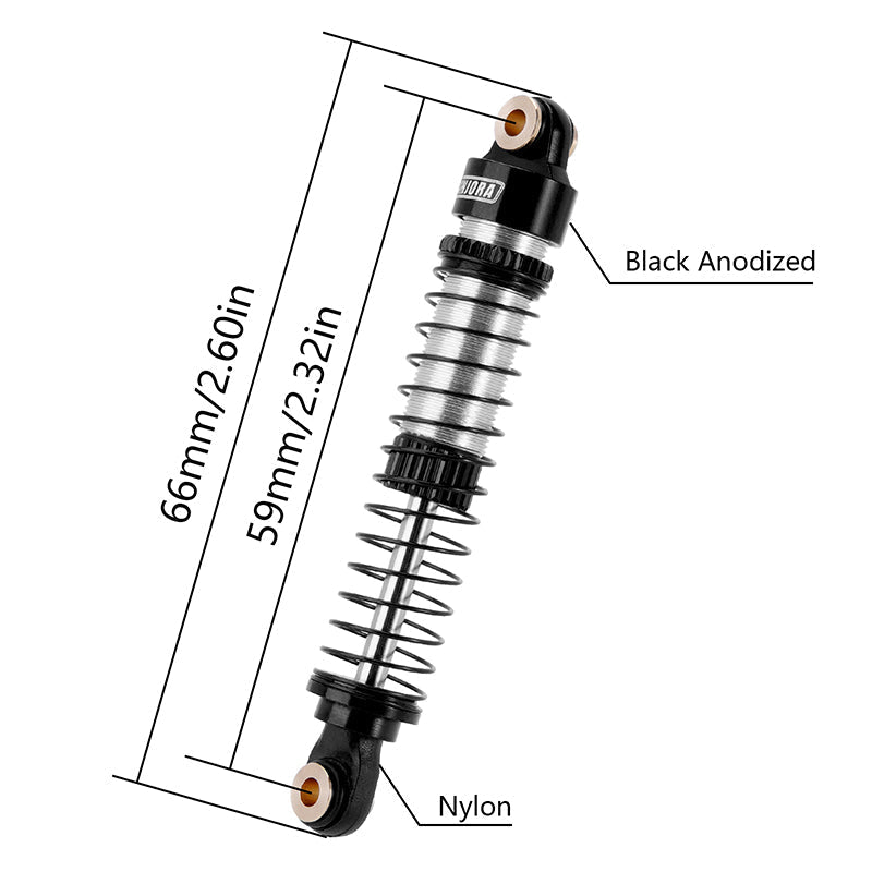 INJORA 59mm Long Threaded Oil Shocks for 1/18 Redcat Ascent18 - 4pcs black