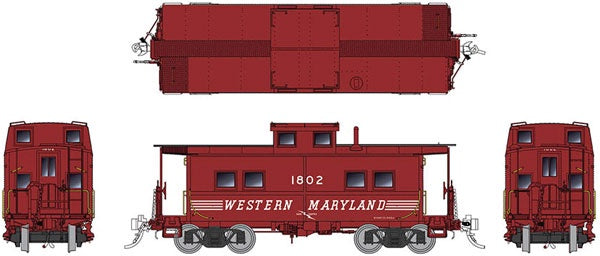 144026   Northeastern-Style Steel Caboose - Ready to Run -- Western Maryland 1869 (Boxcar Red, Speed Lettering)
