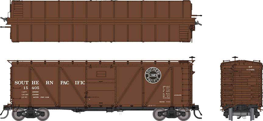 171055A  Class B-50-16 Boxcar - Rebuilt w/Viking Roof - Ready to Run -- Southern Pacific (Post-1955 Scheme, Boxcar Red, Black Lines Logo)