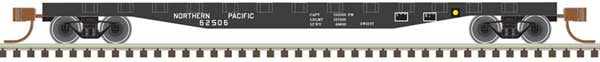 50005566 50' Steel Flatcar with Stakes - Ready to Run -- Northern Pacific 62506 (black, white)