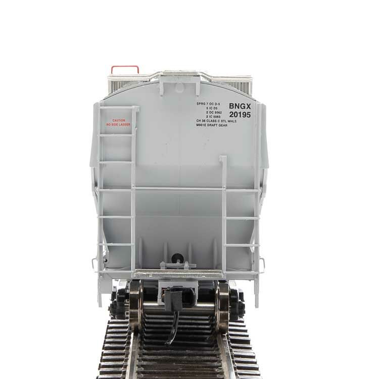 67' Trinity 6351 4-Bay Covered Hopper - Ready to Run -- Bunge Corporation BNGX #20195 (gray, Yellow Conspicuity Stripes) -- 920-105844