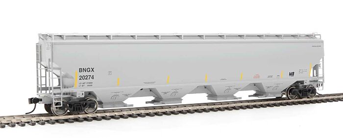 67' Trinity 6351 4-Bay Covered Hopper - Ready to Run -- Bunge Corporation BNGX #20274 (gray, Yellow Conspicuity Stripes) -- 920-105845