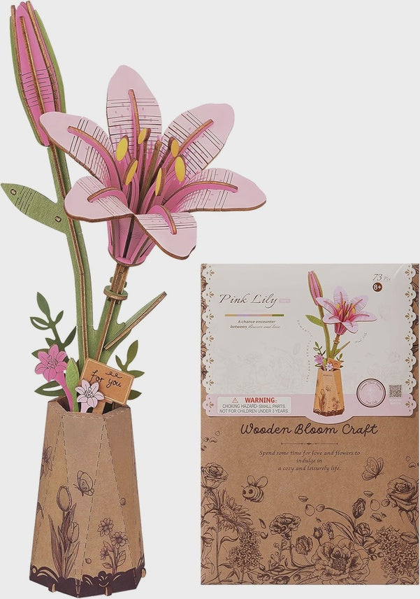 TW071 Pink Lily Rowood Diy Wooden Flower Bouquet 3D