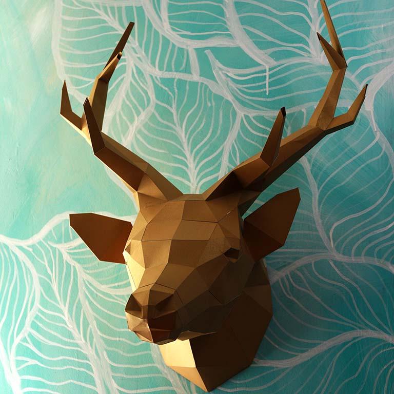 DEEWGO Deer Head Papercraft Origami Wall Art - Gold Limited Edition