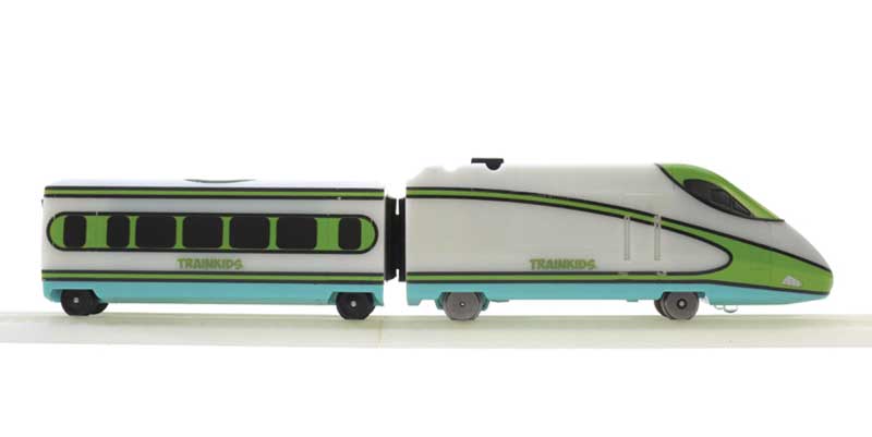 150-15000102 Locomotive and First Class Car Add-On Set - Trainkids -- Glow in the Dark (white, green, blue)