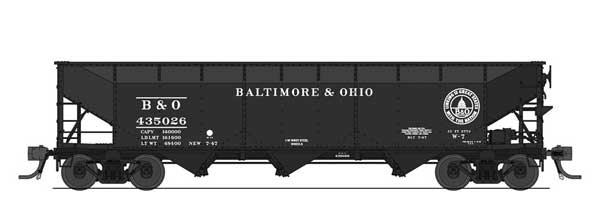 187-8104 AAR 70-Ton 3-Bay Hopper w/Load - Ready to Run -- Baltimore & Ohio #435067 (black, 13 States Logo)