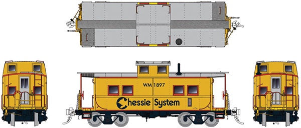 144028 Northeastern-Style Steel Caboose - Ready to Run -- Chessie System: 1835 (yellow, silver, blue, vermillion)