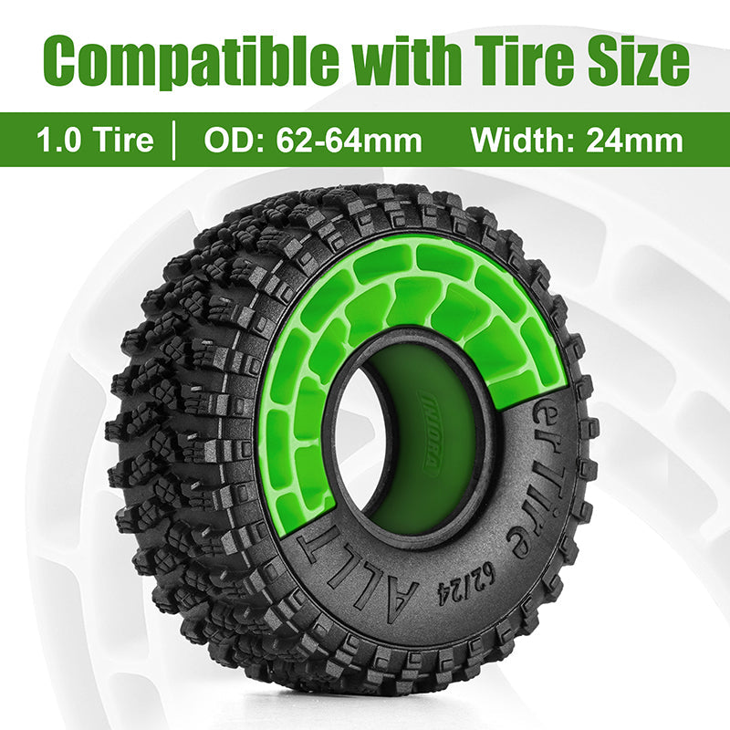 INJORA 4pcs Silicone Rubber Inserts For 62-64mm*24mm 1.0" Tires - Green-Soft