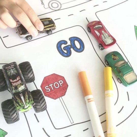 Cars & Trucks Road Map Mat | Giant Coloring Play Activity