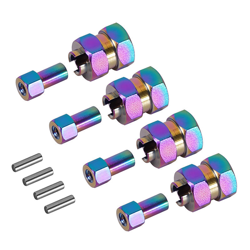 INJORA Stainless Steel Extended Wheel Hexes For 1/24 SCX24 AX24 - 4 Pairs Rainbow Wheel Extenders