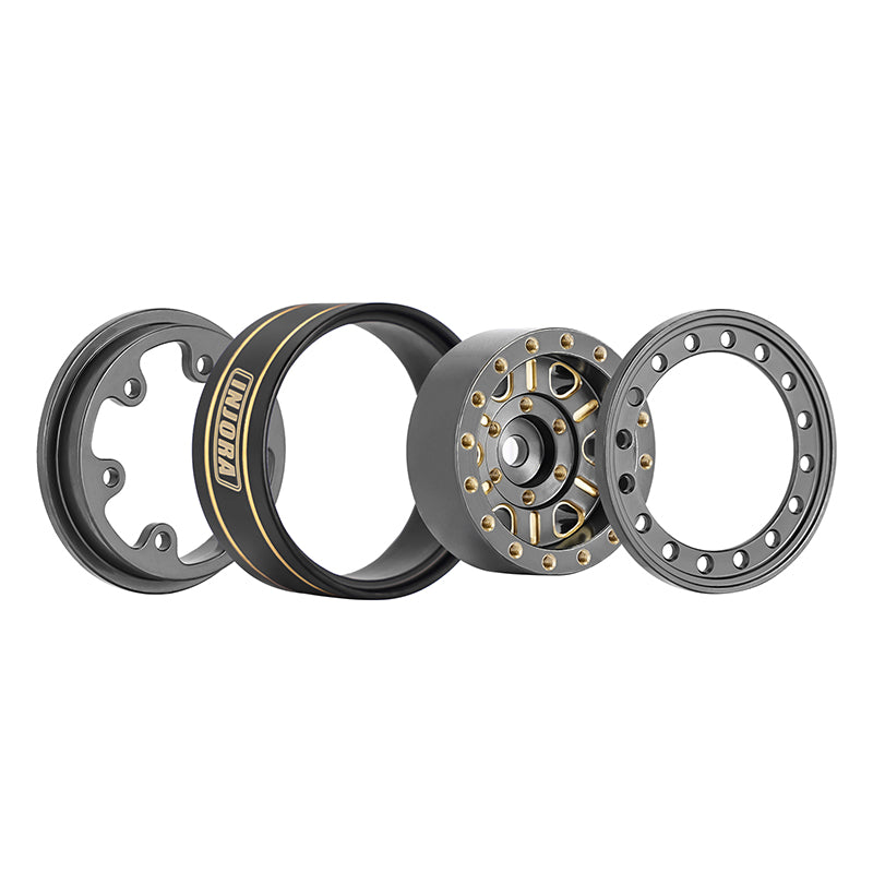INJORA 1.0" 47g/pcs Brass Beadlock Wheels Negative Offset 3.15mm for 1/24 RC Crawlers (W1005) - Grey