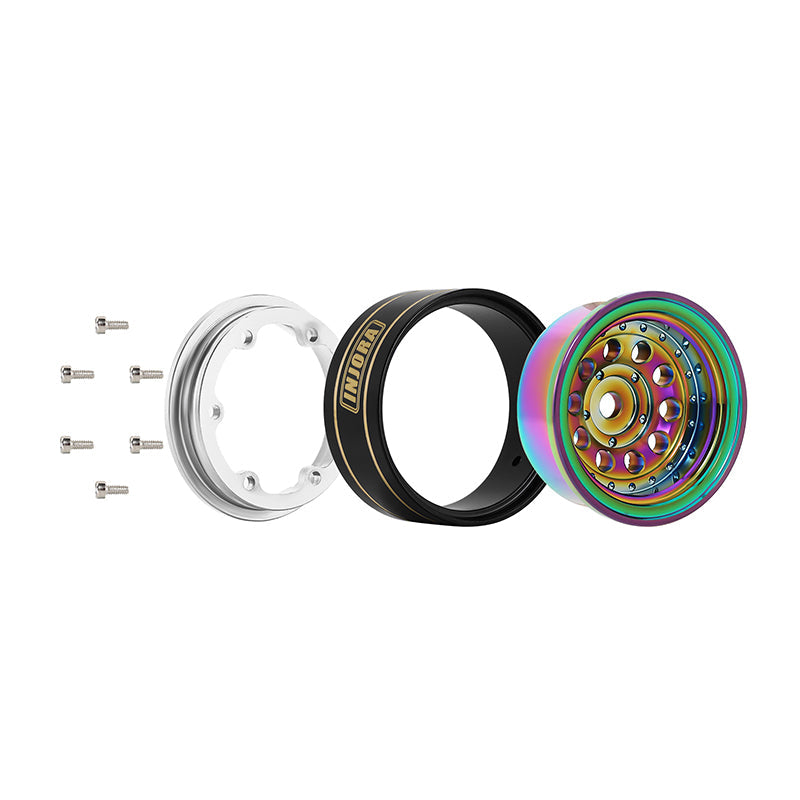 INJORA 1.0" 39g/pcs Brass Beadlock Wheels Negative Offset 2.65mm for 1/24 1/18 RC Crawlers (W1008) - Rainbow