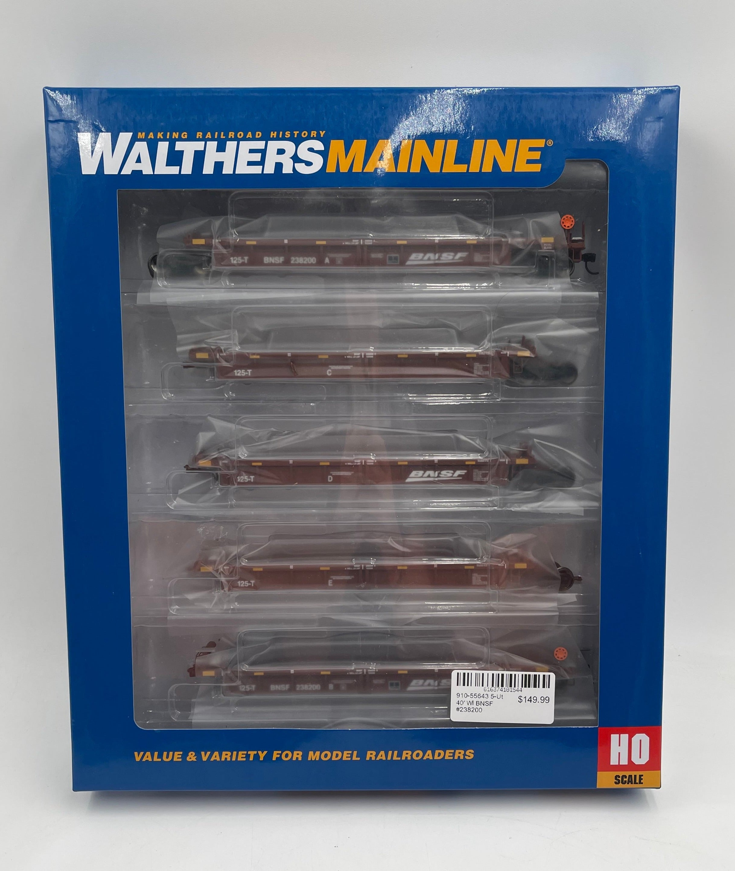 Walthers HO Scale Thrall 5-Unit Rebuilt 40' Well Car - Ready to Run -- BNSF Railway #238200 A-E  - 910-55643