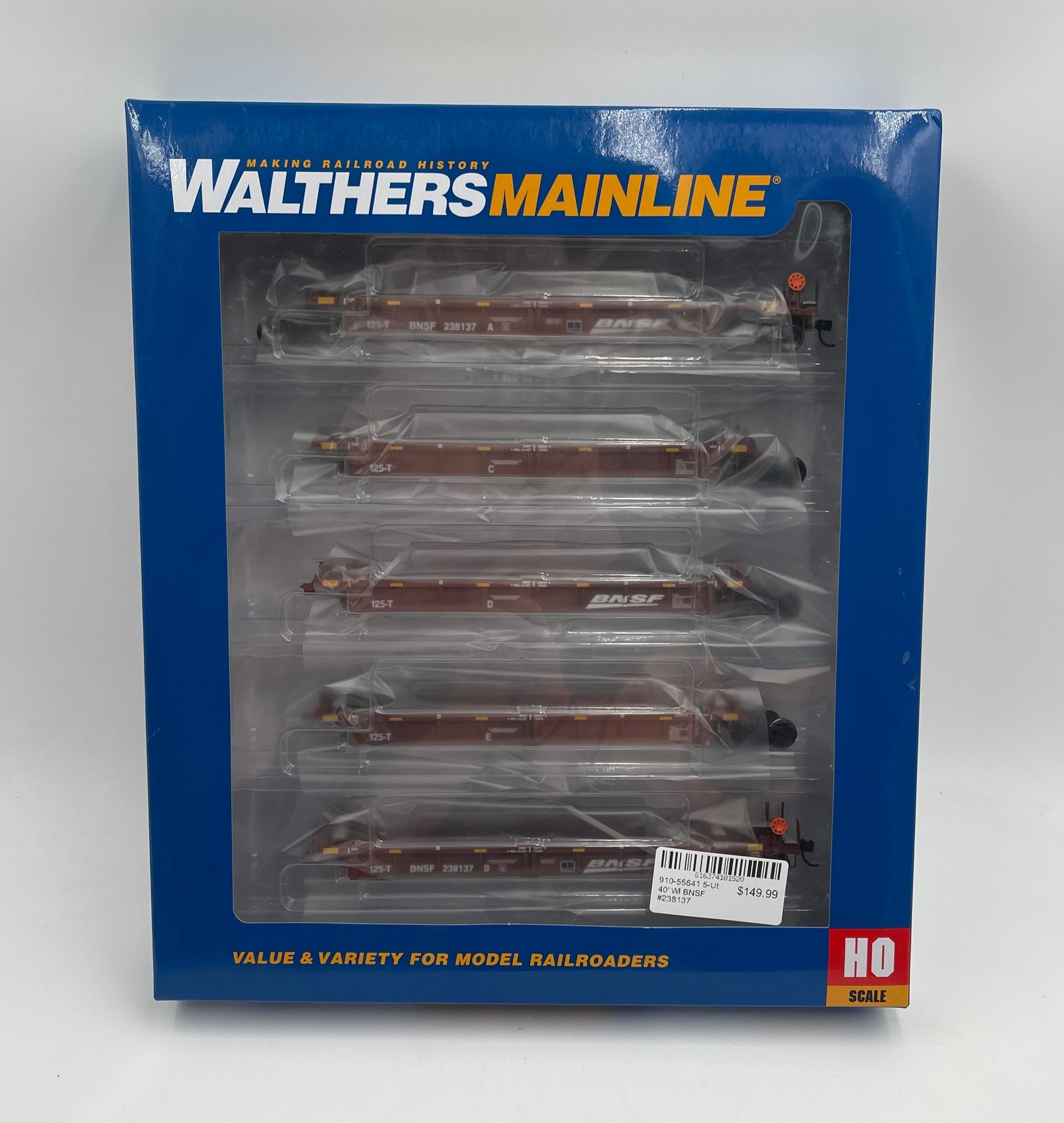 Walthers HO Scale Thrall 5-Unit Rebuilt 40' Well Car - Ready to Run -- BNSF Railway #238137 A-E - 910-55641