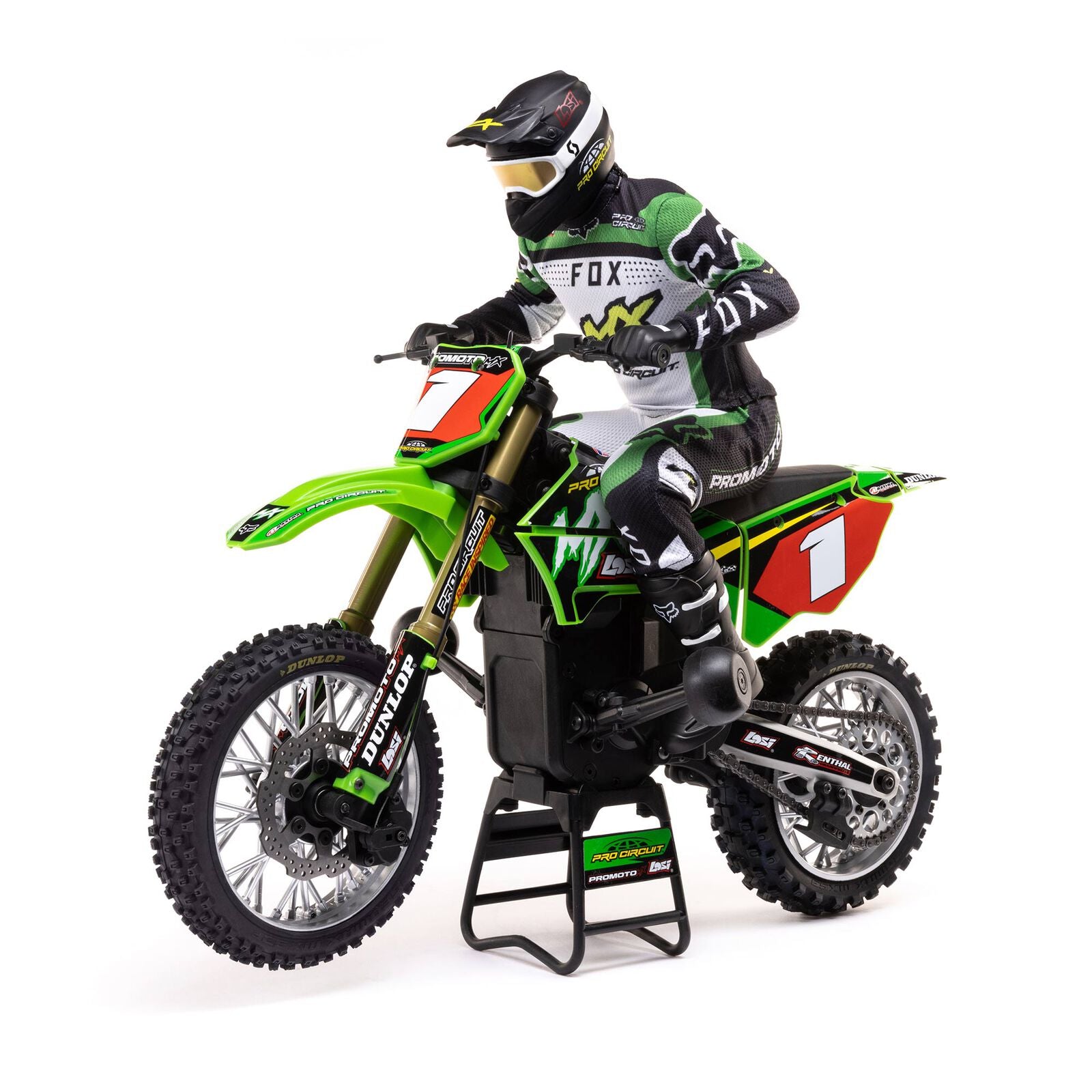 LOS06002	Promoto-MX 1/4 Motorcycle RTR Combo, Pro Circuit -- Green