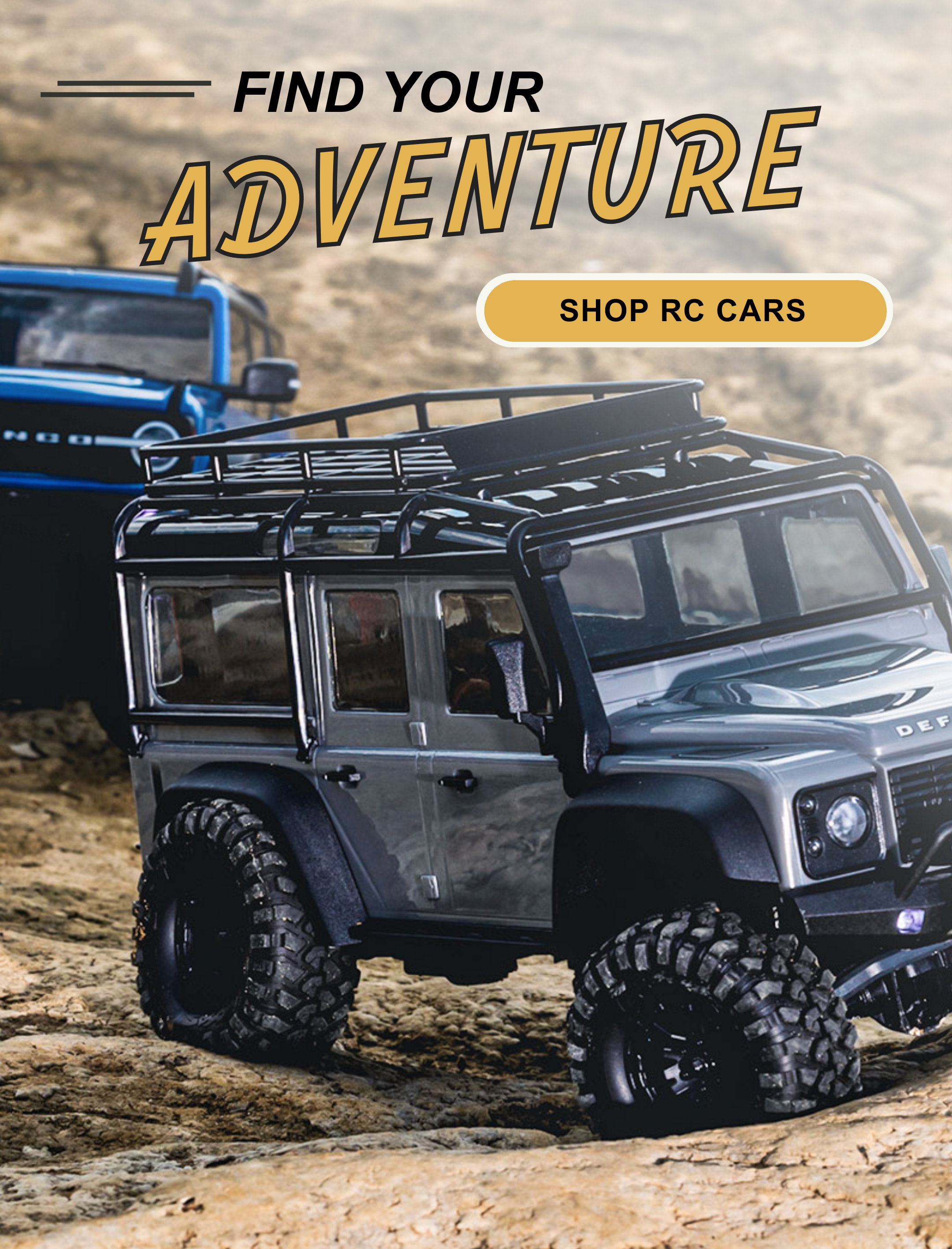 Land Rover Defender and Ford Bronco on rocky trail