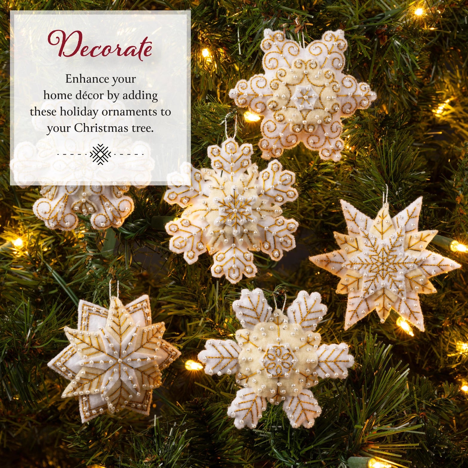 Bucilla Pearl Snowflakes Felt Ornaments Set of 6